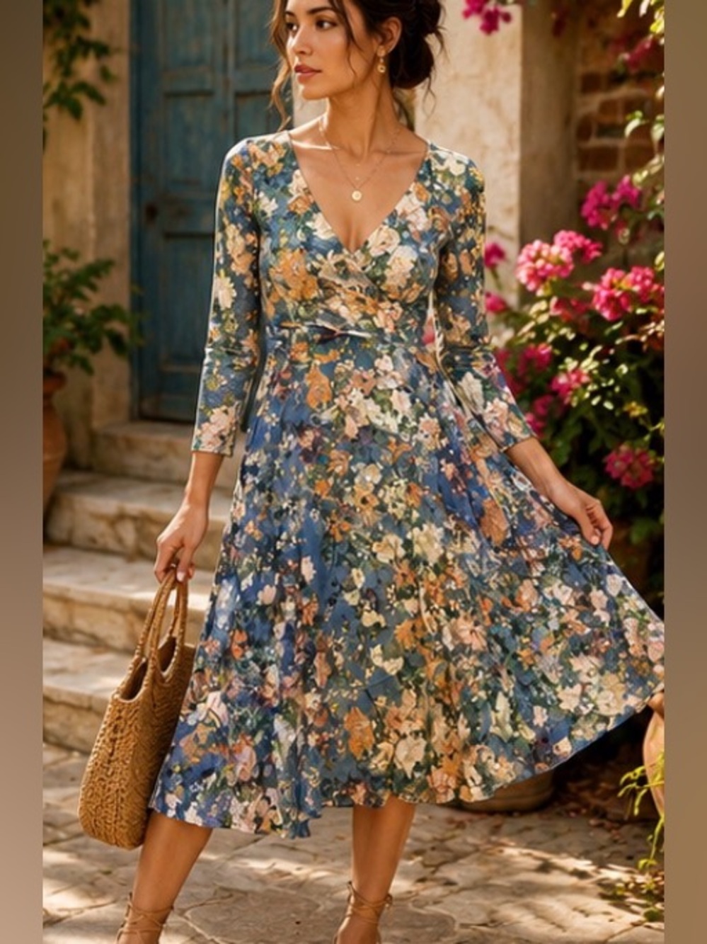 Peruvian Connection Floral Watercolor Midi Dress XS Romantic Cottagecore Boho